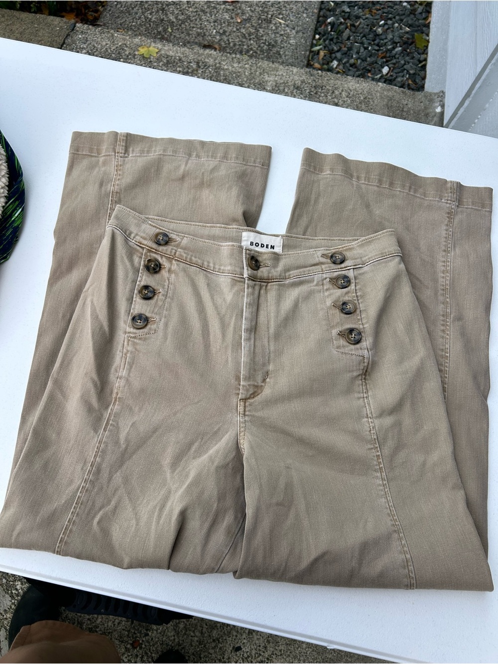 Boden Women's Beige Sailor-Style Wide-Leg Jeans
